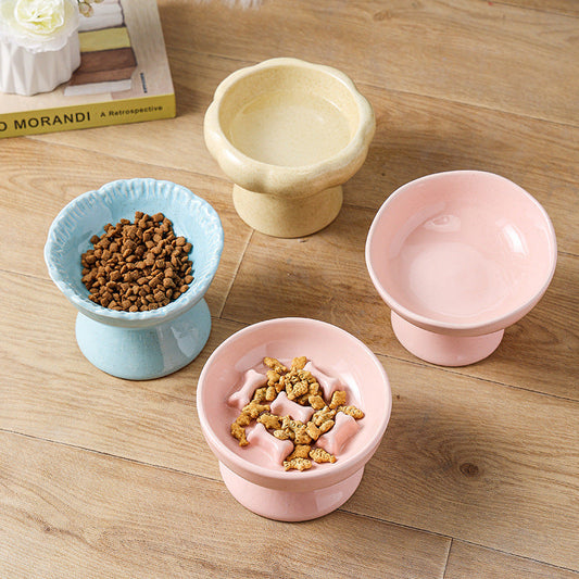KFX-2015549 Large Ceramic Pet Bowl - Anti-Tumble Design in Pink, Beige, and Sky Blue for Cats