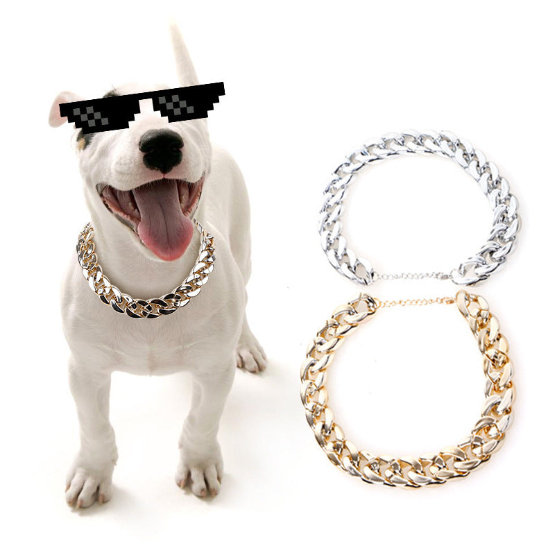 KFX-2017341 Geometric Hip Hop Style Dog Collar for Small and Medium Dogs in Silver and Gold
