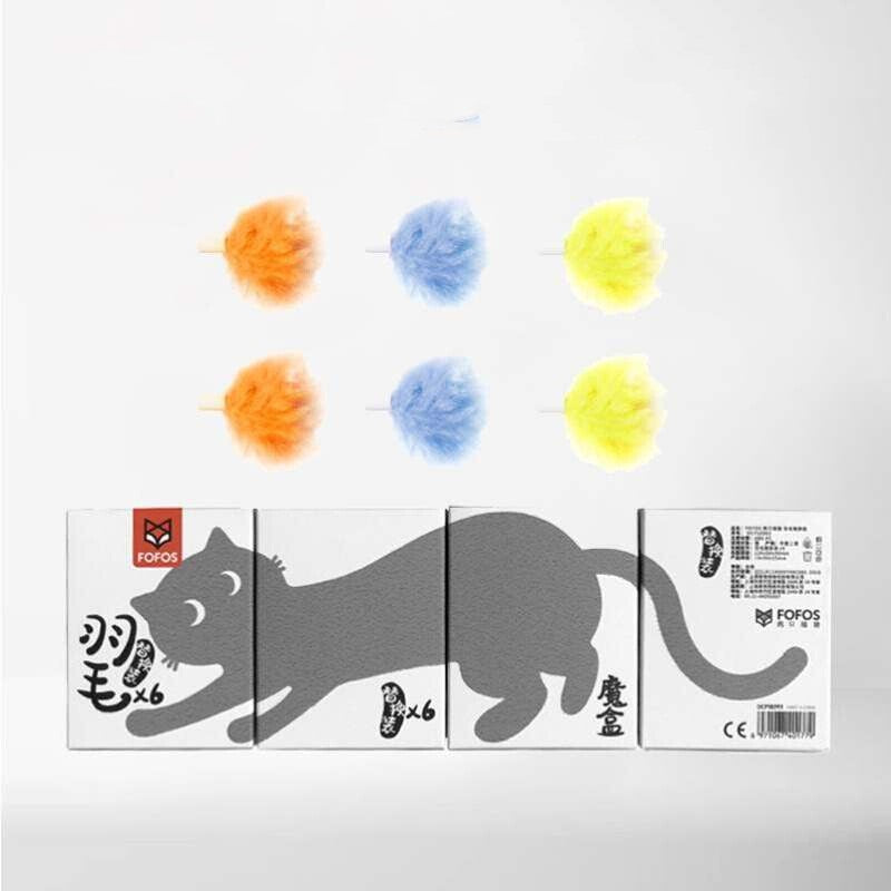 KFX-2017597 Feather Replacement Heads for Cat Teaser Toys - Pack of 6 Magic Box Refills