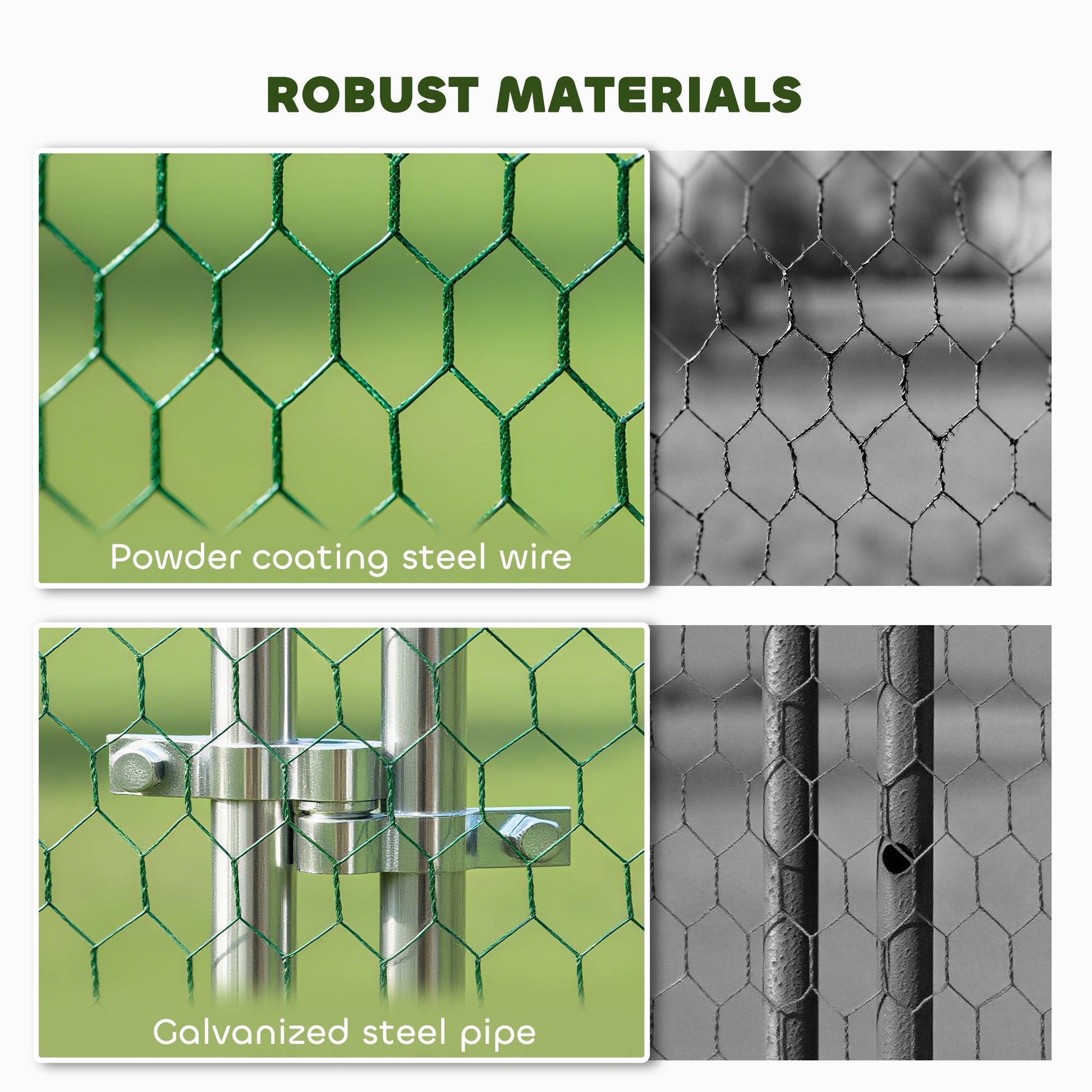 KFX-2019005 Spacious Metal Chicken Run with Waterproof UV Cover and Feeding Door for 18-24 Chickens, Dimensions 9.8' x 19.7' x 6.4'