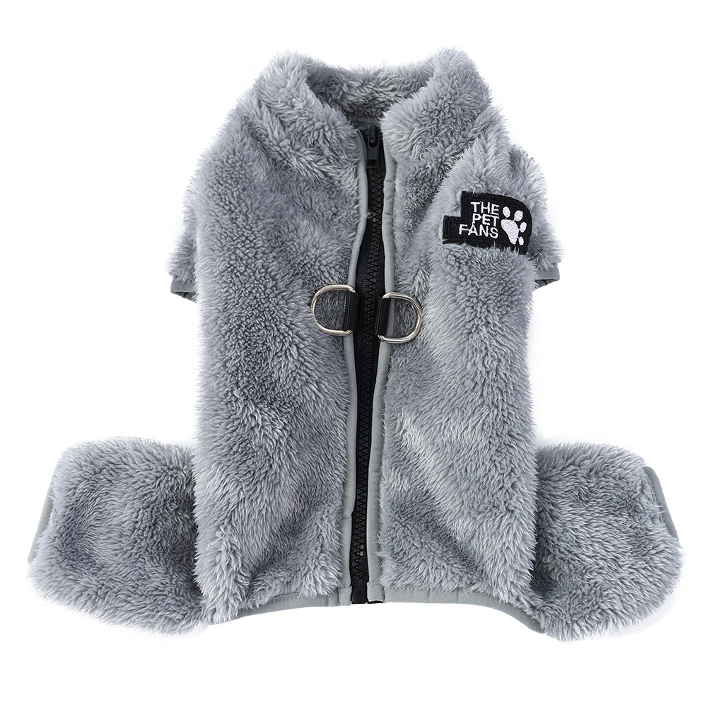 KFX-2019901 Cozy Double-Sided Plush Pet Jumpsuit in Gray, Pink, and Apricot for All Sizes