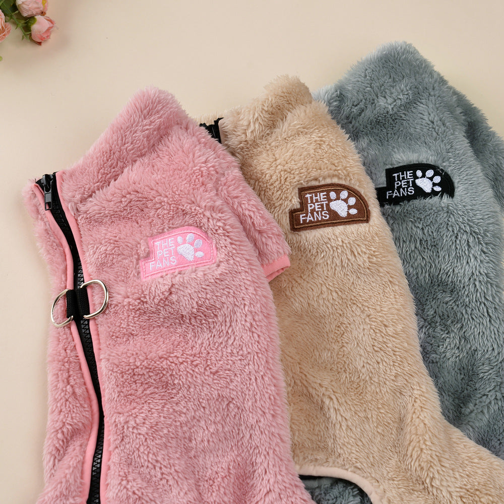 KFX-2019901 Cozy Double-Sided Plush Pet Jumpsuit in Gray, Pink, and Apricot for All Sizes