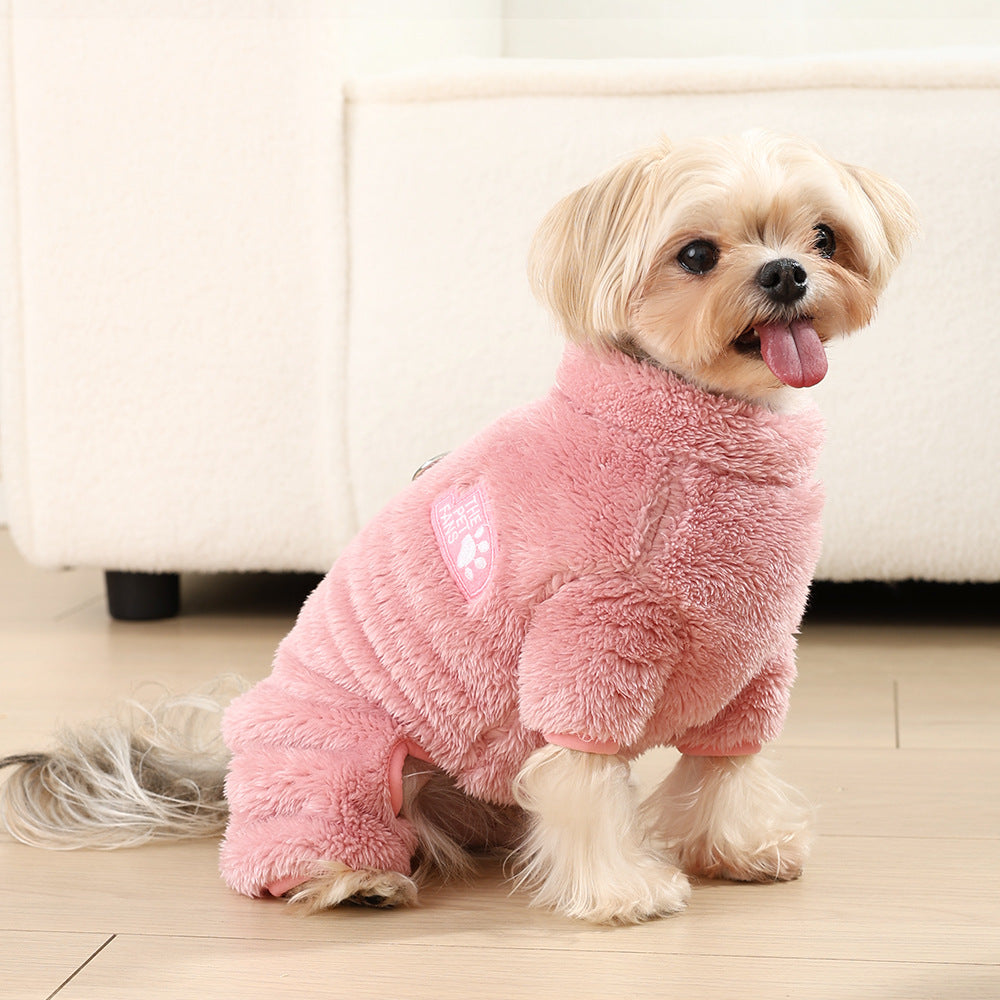 KFX-2019901 Cozy Double-Sided Plush Pet Jumpsuit in Gray, Pink, and Apricot for All Sizes