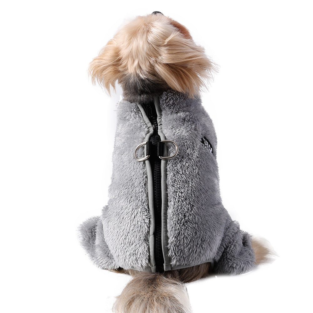 KFX-2019901 Cozy Double-Sided Plush Pet Jumpsuit in Gray, Pink, and Apricot for All Sizes