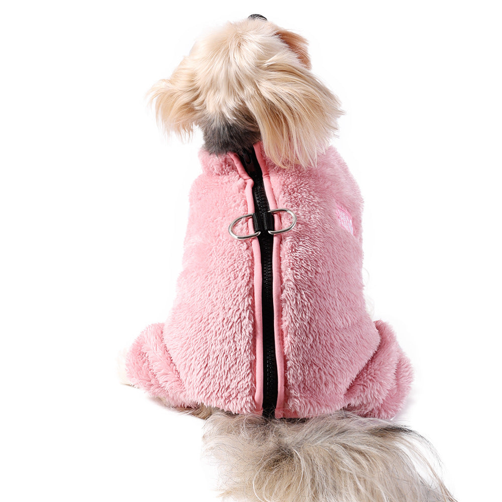 KFX-2019901 Cozy Double-Sided Plush Pet Jumpsuit in Gray, Pink, and Apricot for All Sizes