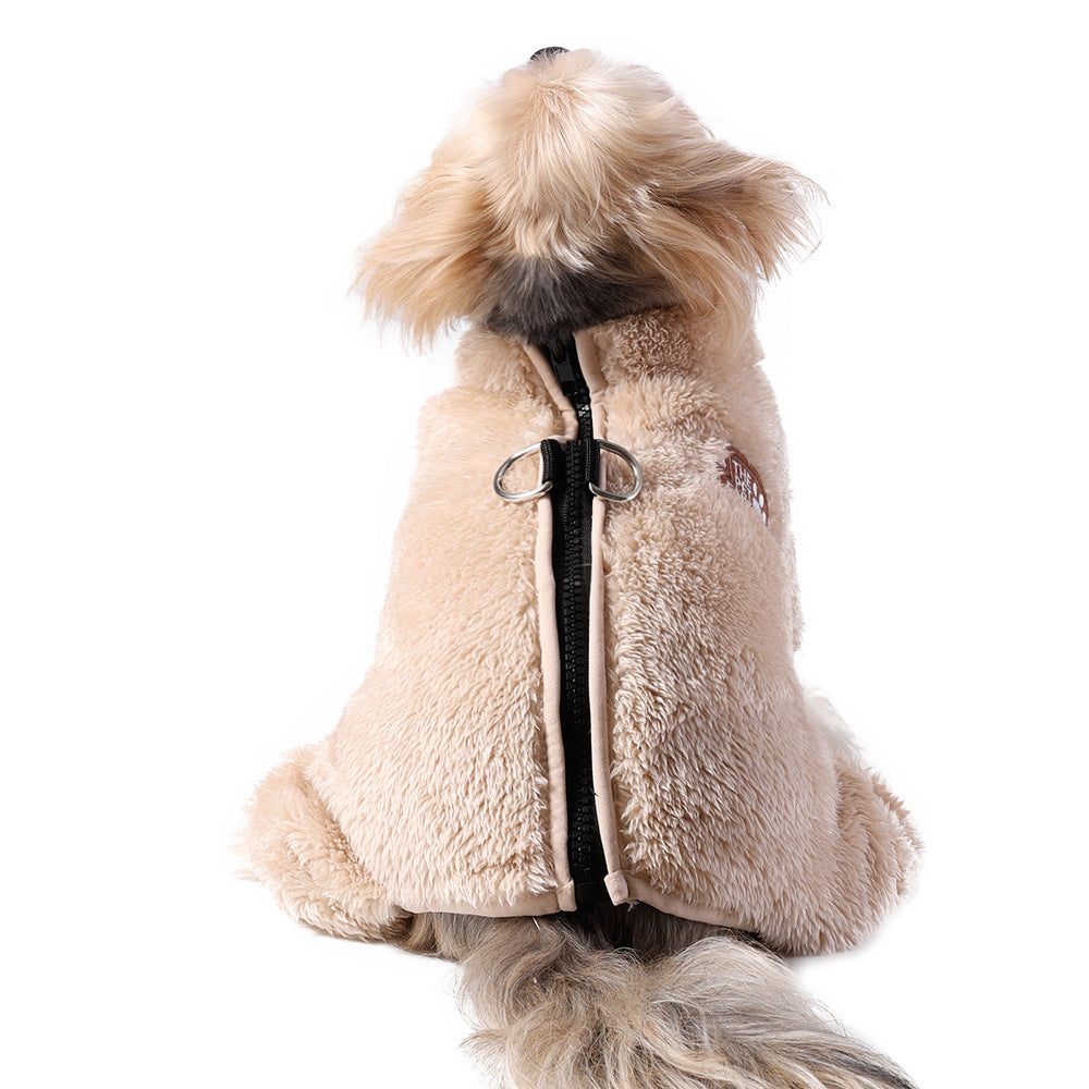 KFX-2019901 Cozy Double-Sided Plush Pet Jumpsuit in Gray, Pink, and Apricot for All Sizes