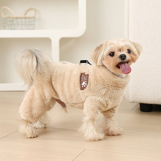 KFX-2019901 Cozy Double-Sided Plush Pet Jumpsuit in Gray, Pink, and Apricot for All Sizes