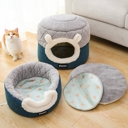 KFX-2021181 Dual-Purpose Quilted Cat Litter Mat with Warm Blanket and Summer Cooling Rattan Mat for Cats
