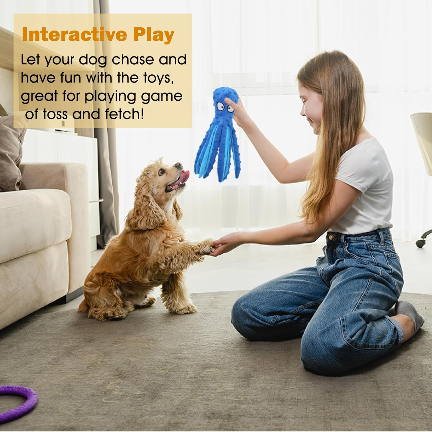 KFX-2022589 Durable Octopus Plush Dog Toy with Crinkle Sound for Interactive Play and Teething Relief