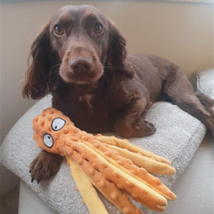 KFX-2022589 Durable Octopus Plush Dog Toy with Crinkle Sound for Interactive Play and Teething Relief
