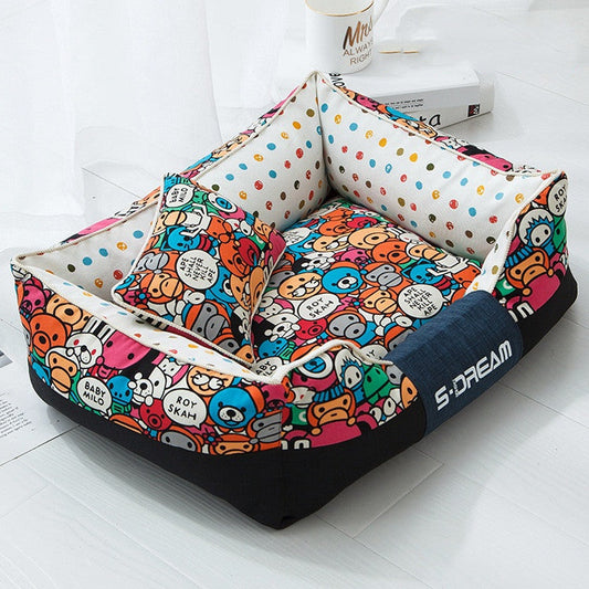 KFX-2025149 Cozy Canvas Pet Bed with Waterproof Oxford Cloth in Various Fun Designs