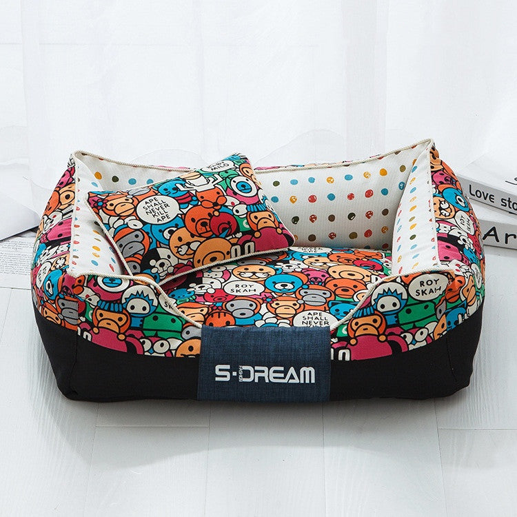 KFX-2025149 Cozy Canvas Pet Bed with Waterproof Oxford Cloth in Various Fun Designs