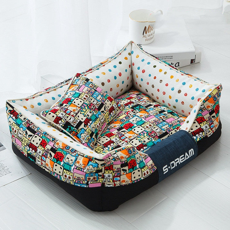KFX-2025149 Cozy Canvas Pet Bed with Waterproof Oxford Cloth in Various Fun Designs