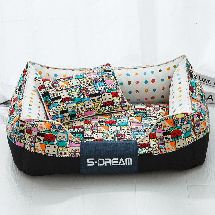 KFX-2025149 Cozy Canvas Pet Bed with Waterproof Oxford Cloth in Various Fun Designs