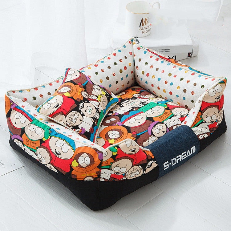 KFX-2025149 Cozy Canvas Pet Bed with Waterproof Oxford Cloth in Various Fun Designs