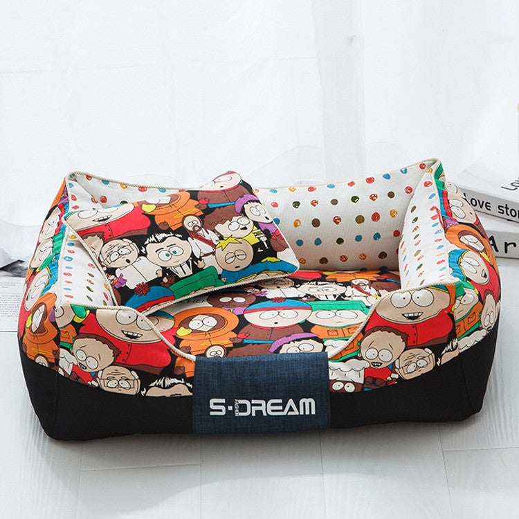 KFX-2025149 Cozy Canvas Pet Bed with Waterproof Oxford Cloth in Various Fun Designs