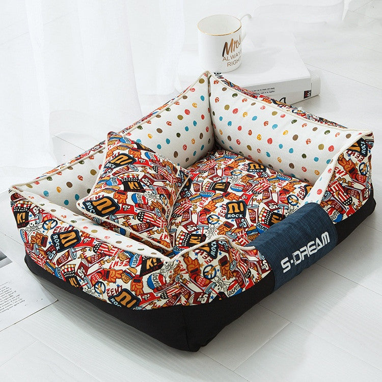 KFX-2025149 Cozy Canvas Pet Bed with Waterproof Oxford Cloth in Various Fun Designs