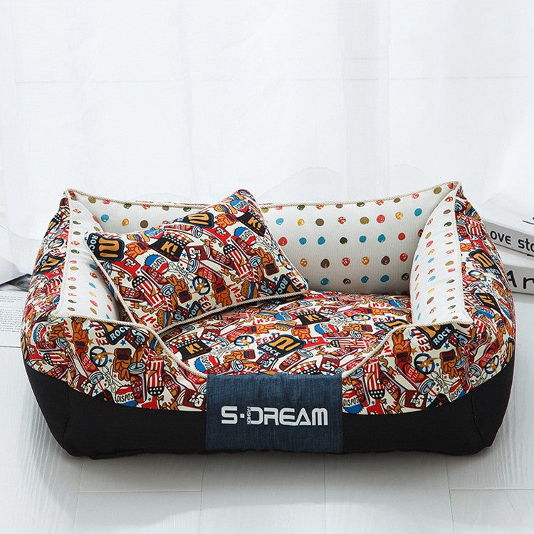 KFX-2025149 Cozy Canvas Pet Bed with Waterproof Oxford Cloth in Various Fun Designs