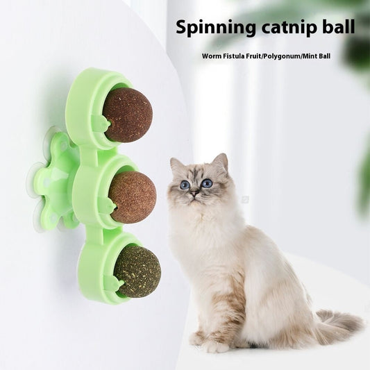 KFX-2028349 3-in-1 Cat Spinning Ball with Catnip and Rotating Windmill Design