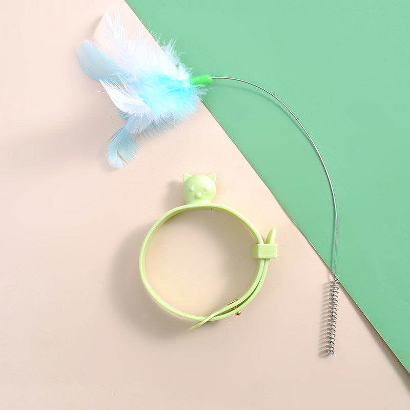 KFX-2028861 Multifunctional Feather Cat Teasing Stick - Fluorescent Green, Sky Blue, Pink