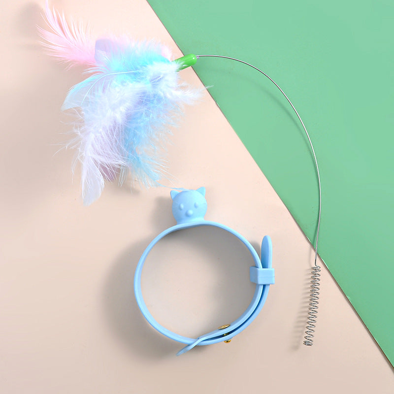 KFX-2028861 Multifunctional Feather Cat Teasing Stick - Fluorescent Green, Sky Blue, Pink