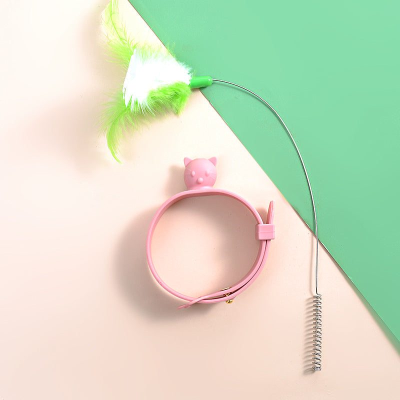 KFX-2028861 Multifunctional Feather Cat Teasing Stick - Fluorescent Green, Sky Blue, Pink