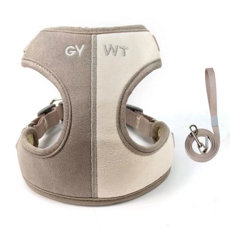 KFX-2029245 Soft Suede Vest-Style Chest Harness with Leash for Dogs