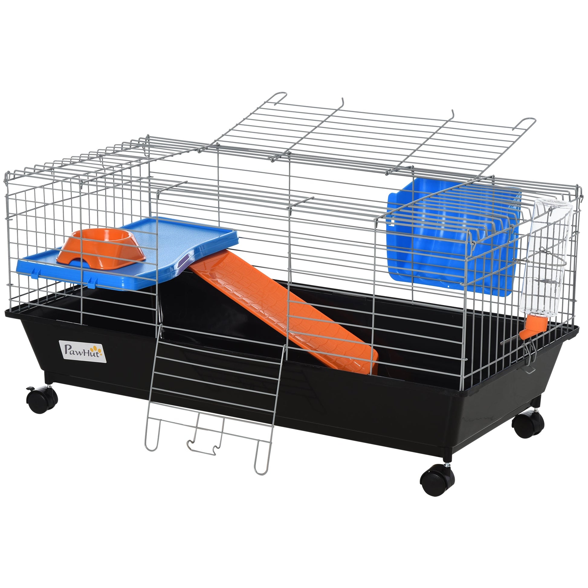 KFX-2030525 Durable 35"L Small Animal Cage for Rabbits, Chinchillas, and Guinea Pigs with Food Dish, Water Bottle, and Ramp