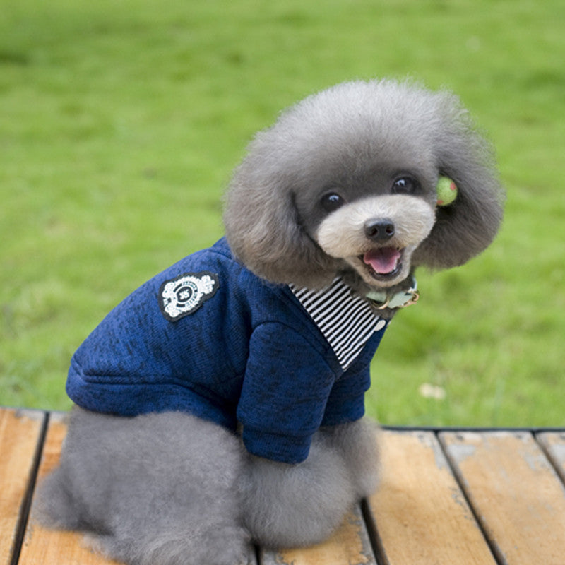 KFX-2031037 Casual Wool Pet Dog Hoodie in Blue and Grey - Sizes S to XXL