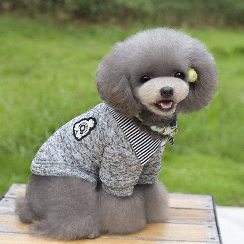 KFX-2031037 Casual Wool Pet Dog Hoodie in Blue and Grey - Sizes S to XXL