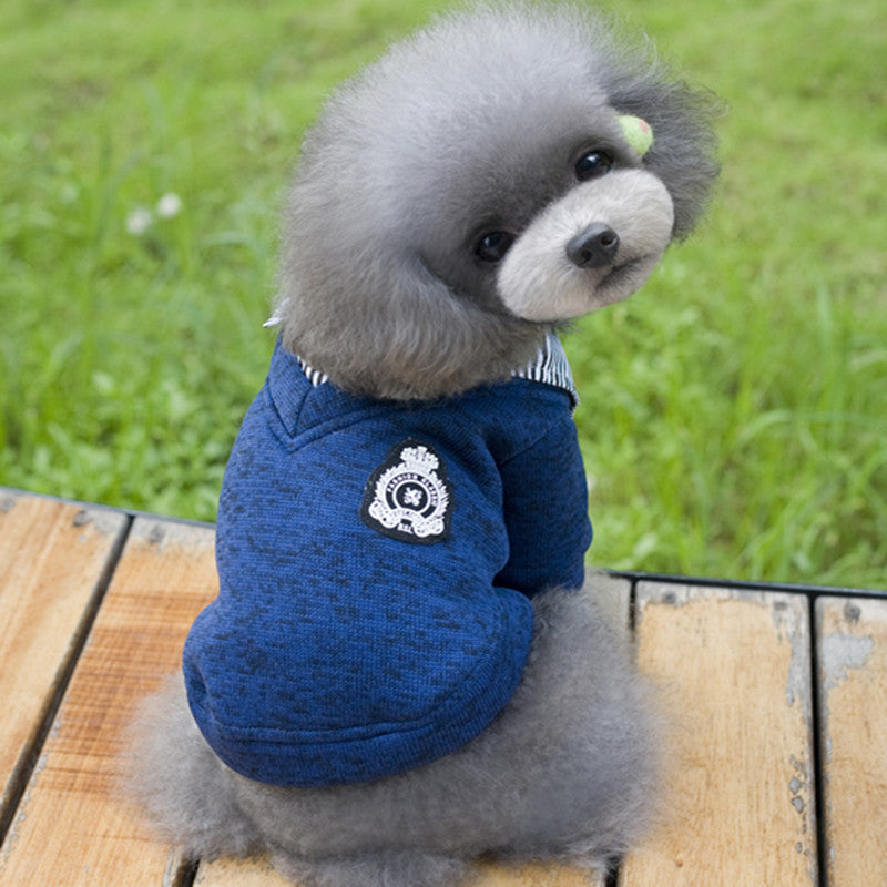 KFX-2031037 Casual Wool Pet Dog Hoodie in Blue and Grey - Sizes S to XXL
