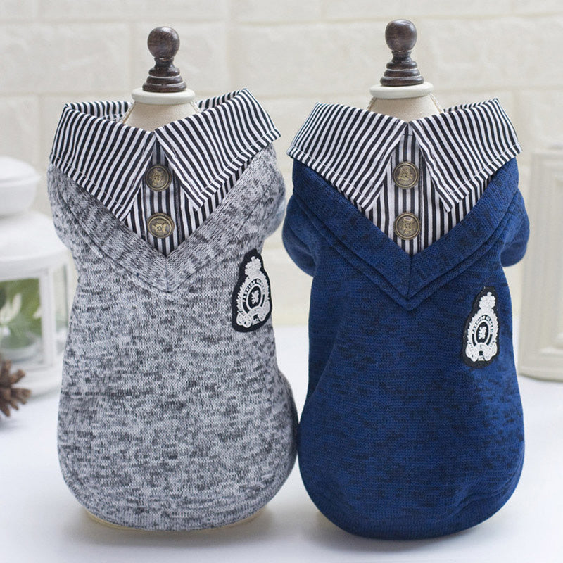 KFX-2031037 Casual Wool Pet Dog Hoodie in Blue and Grey - Sizes S to XXL