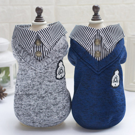 KFX-2031037 Casual Wool Pet Dog Hoodie in Blue and Grey - Sizes S to XXL