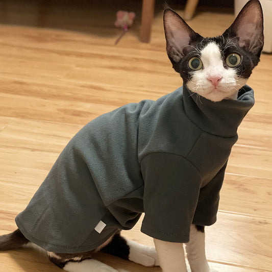 KFX-2031933 Self-Heating Cat Hoodie for Hairless Breeds - Warm Polyester Fabric in Black and Green, Multiple Sizes Available