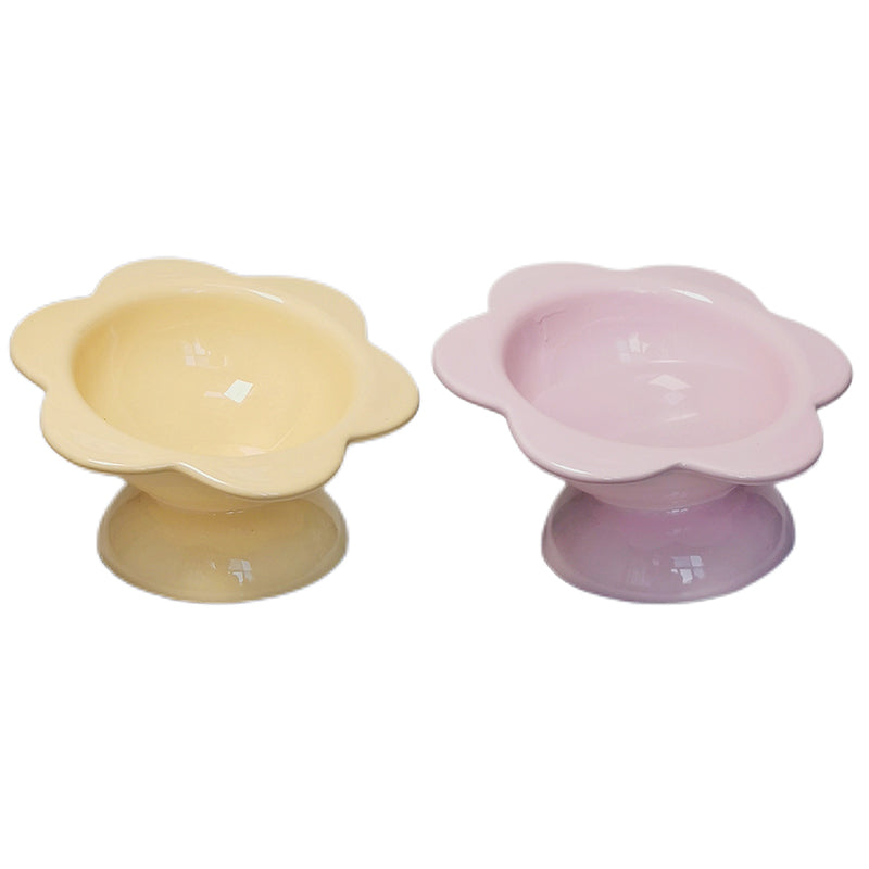KFX-2032829 Oblique Mouth High Foot Ceramic Pet Bowl in Yellow and Purple Options