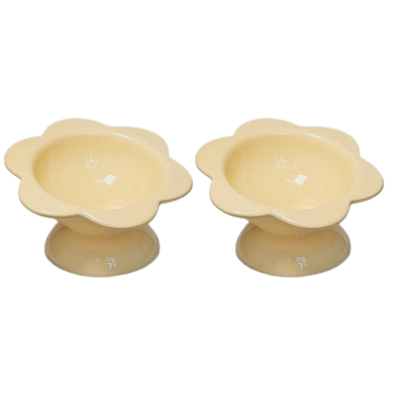KFX-2032829 Oblique Mouth High Foot Ceramic Pet Bowl in Yellow and Purple Options