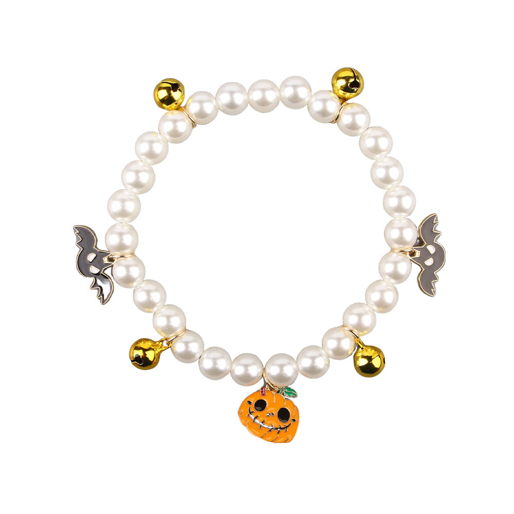 KFX-2034109 Pet Pearl Necklace Set for Halloween – Cat and Dog Neck Ornament with Bells
