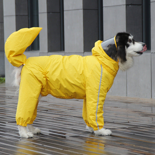 KFX-2034237 Dog Raincoat with Tail Cover in Yellow and Lake Blue - Available in Sizes 8XL to 12XL