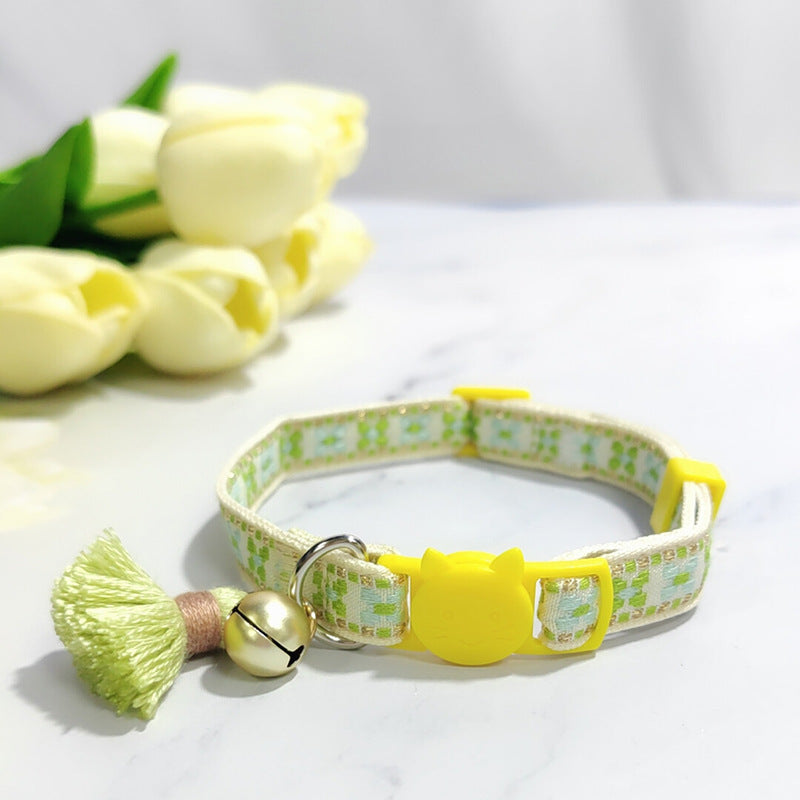 KFX-2034621 Anti-Suffocation Adjustable Cat Collar with Tassel Bell and Safety Buckle - Variety of Colors Available