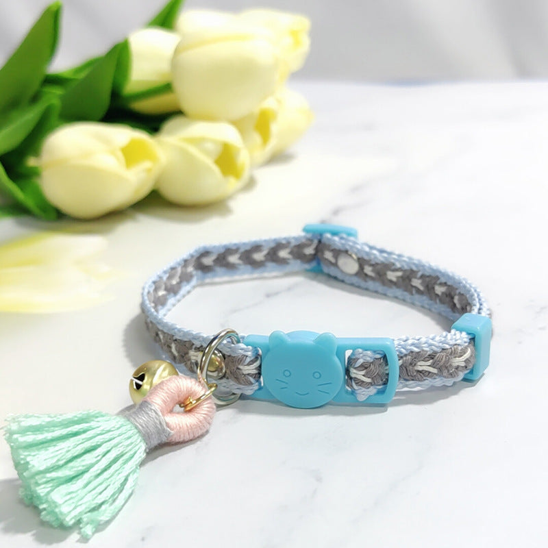 KFX-2034621 Anti-Suffocation Adjustable Cat Collar with Tassel Bell and Safety Buckle - Variety of Colors Available