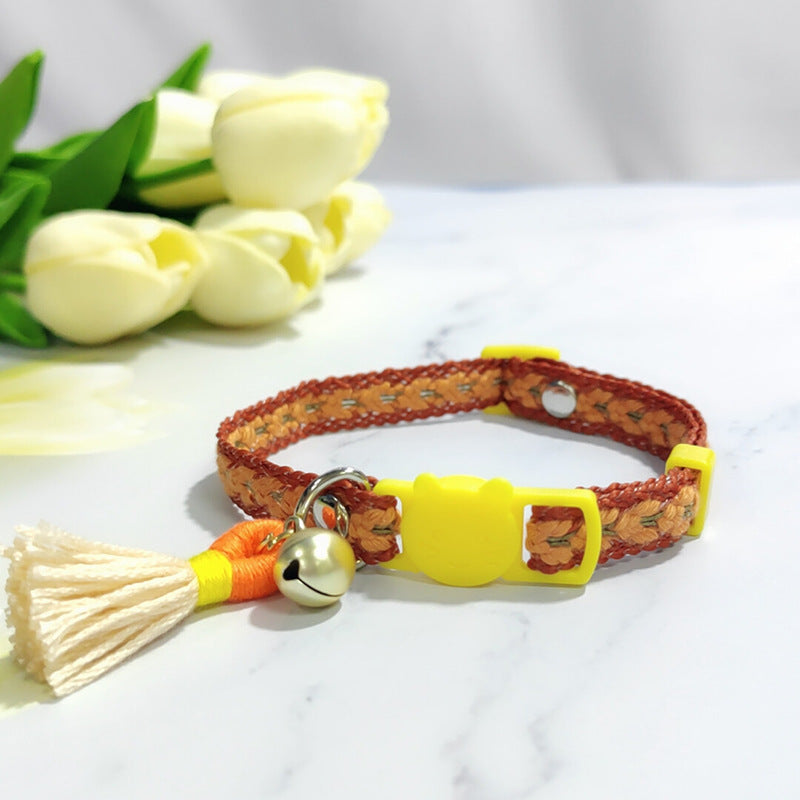 KFX-2034621 Anti-Suffocation Adjustable Cat Collar with Tassel Bell and Safety Buckle - Variety of Colors Available
