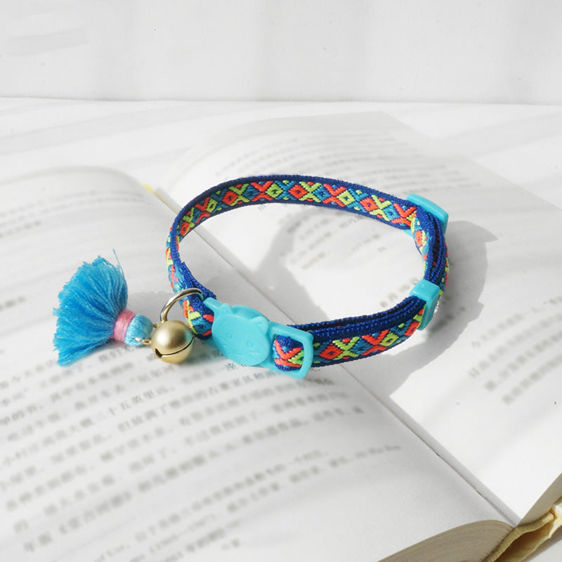 KFX-2034621 Anti-Suffocation Adjustable Cat Collar with Tassel Bell and Safety Buckle - Variety of Colors Available