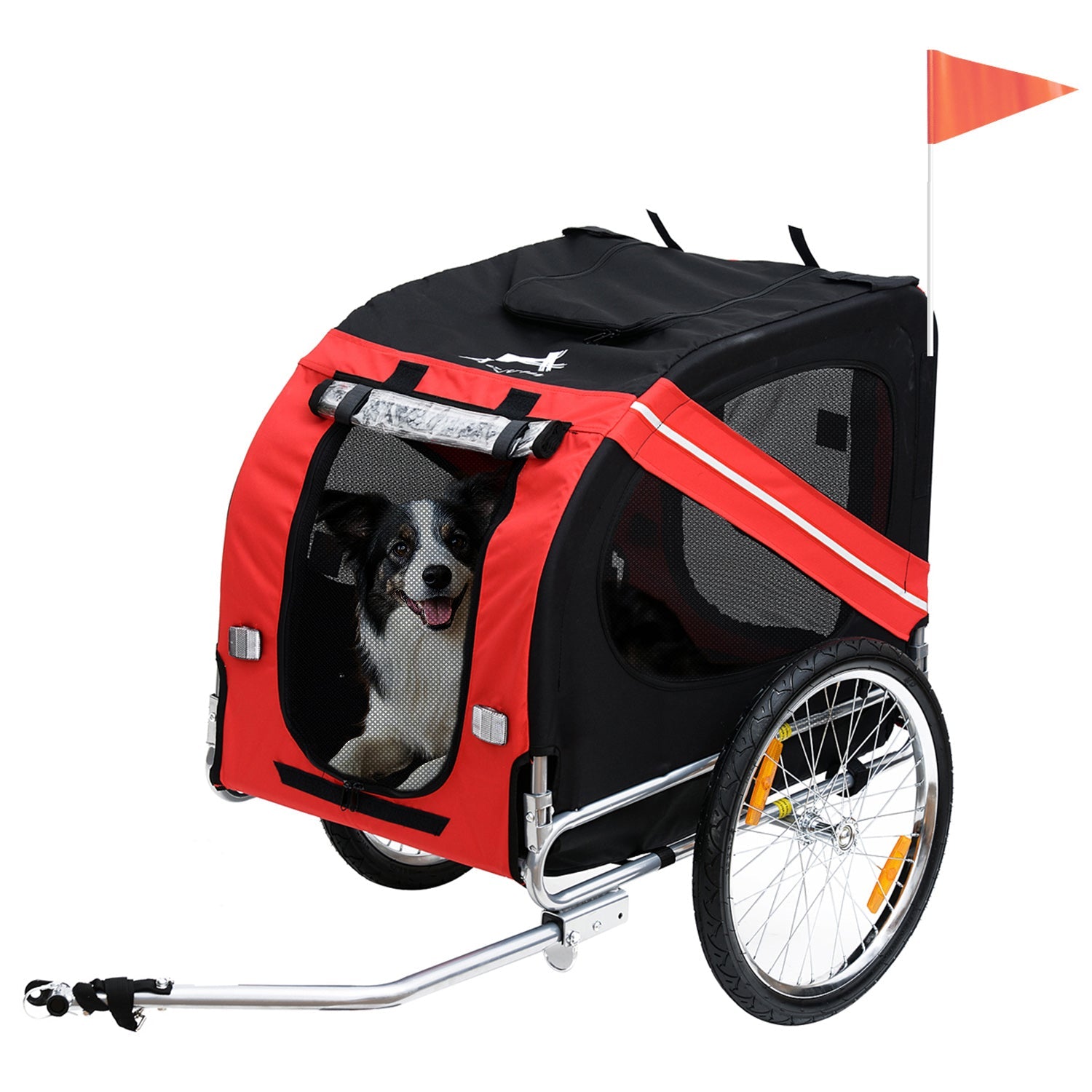 KFX-2038077 Pet Bike Trailer for Medium Dogs, Easy-Folding Bicycle Cart with Large Rubber Wheels and Mesh Screens for Ventilation