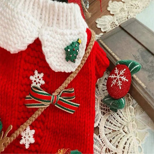 KFX-2040381 Cozy Red Wool Sweater for Pets - Perfect for Winter Celebrations