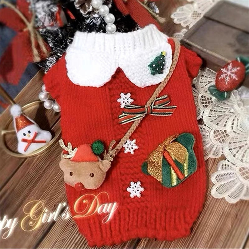 KFX-2040381 Cozy Red Wool Sweater for Pets - Perfect for Winter Celebrations