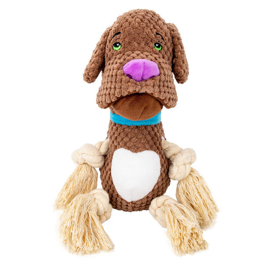 KFX-2042045 Plush Cotton Pug Dog Toy with Vocalization and Bite-Resistant String