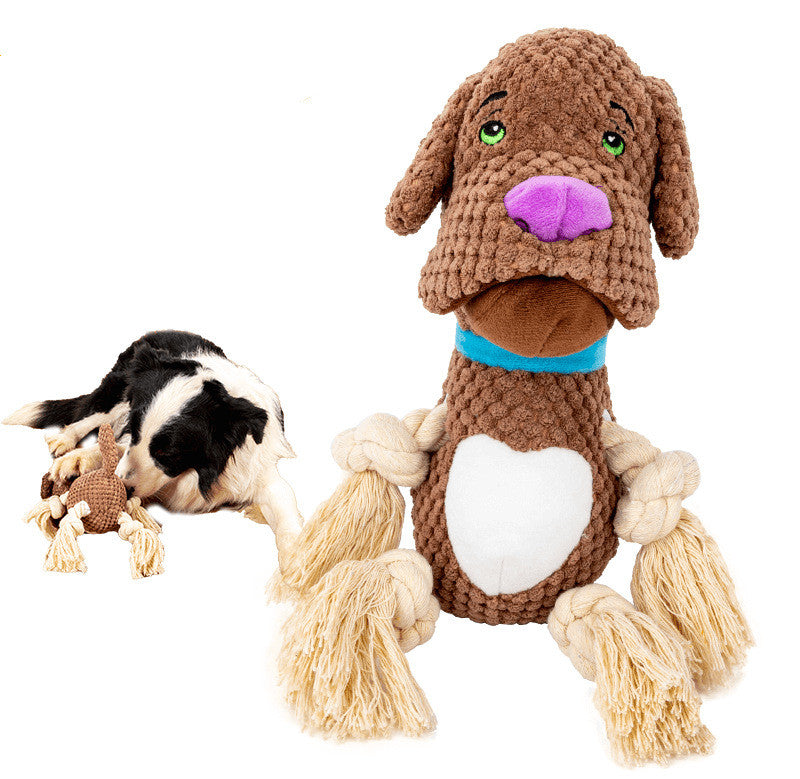 KFX-2042045 Plush Cotton Pug Dog Toy with Vocalization and Bite-Resistant String