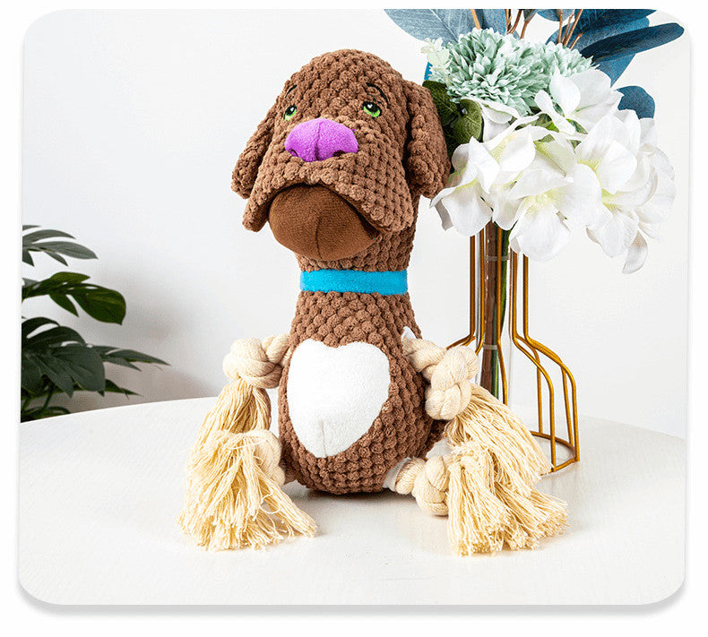 KFX-2042045 Plush Cotton Pug Dog Toy with Vocalization and Bite-Resistant String