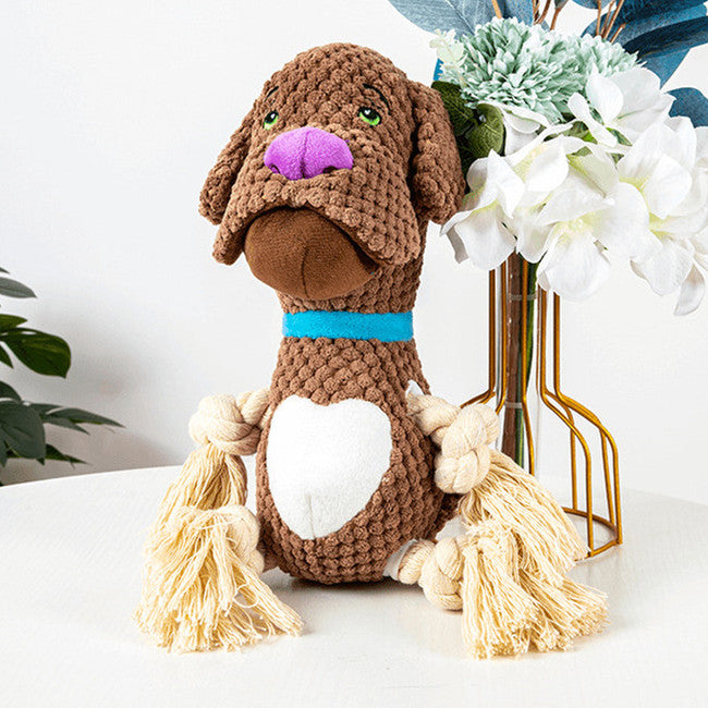 KFX-2042045 Plush Cotton Pug Dog Toy with Vocalization and Bite-Resistant String