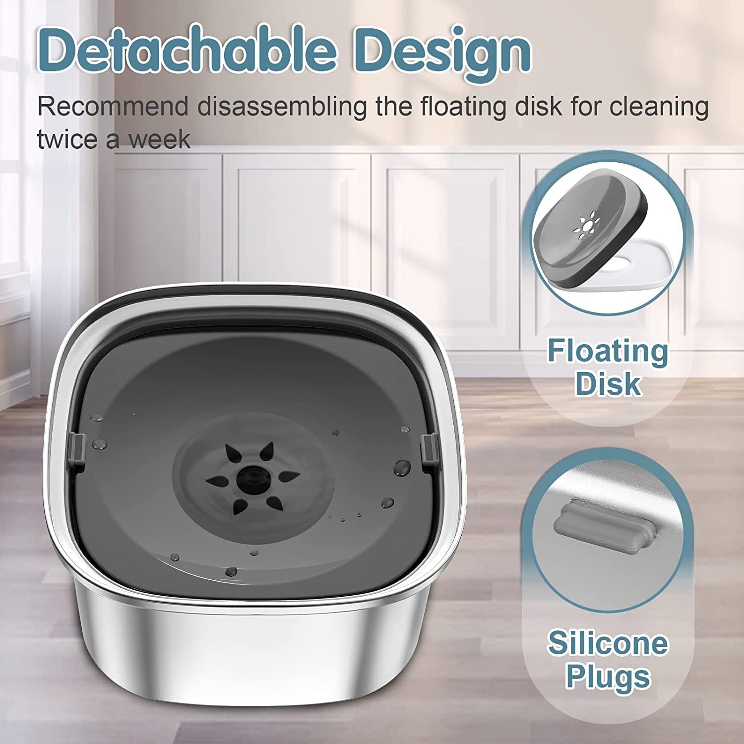 KFX-2042557 Large Capacity Pet Water Bowl - Stainless Steel with Floating Design in Various Colors